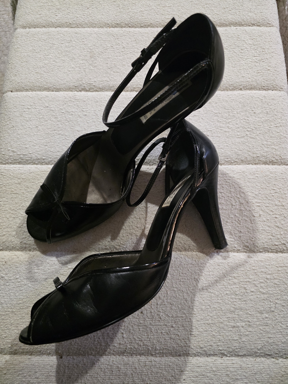 Vintage Arnold Churgin Black Women's Peep-Toe Ankle-Strap Heels, Made In Canada